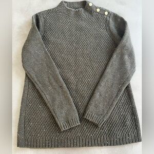 Talbots Mock Neck Sweater Women Small Olive Green Speckled Gold Button EUC